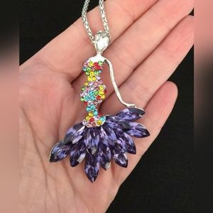 Rainbow Crystal Lovely Lady Pendant Necklace Brooch